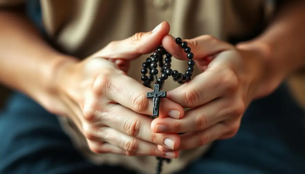 Osoba odmawiająca dziesiątkę różańca - tajemnice różańca świętego ściąga
