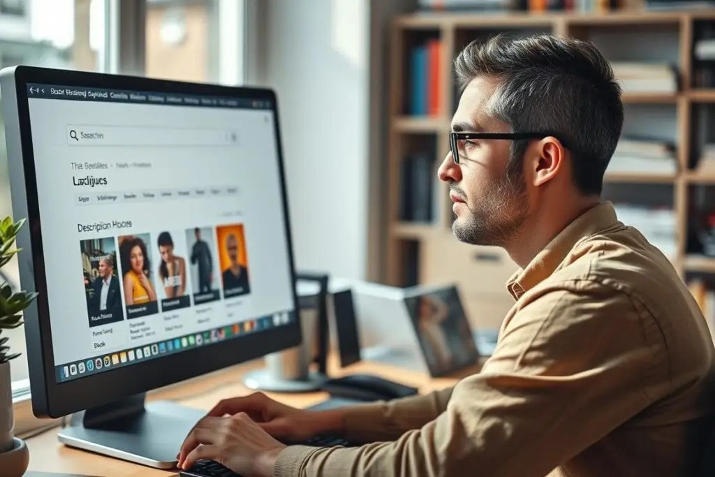 Osoba szukająca książki w księgarni internetowej na podstawie opisu