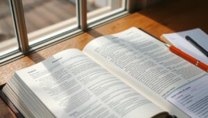 Otwarta Biblia z zaznaczonymi fragmentami tekstu - jak czytać Biblię