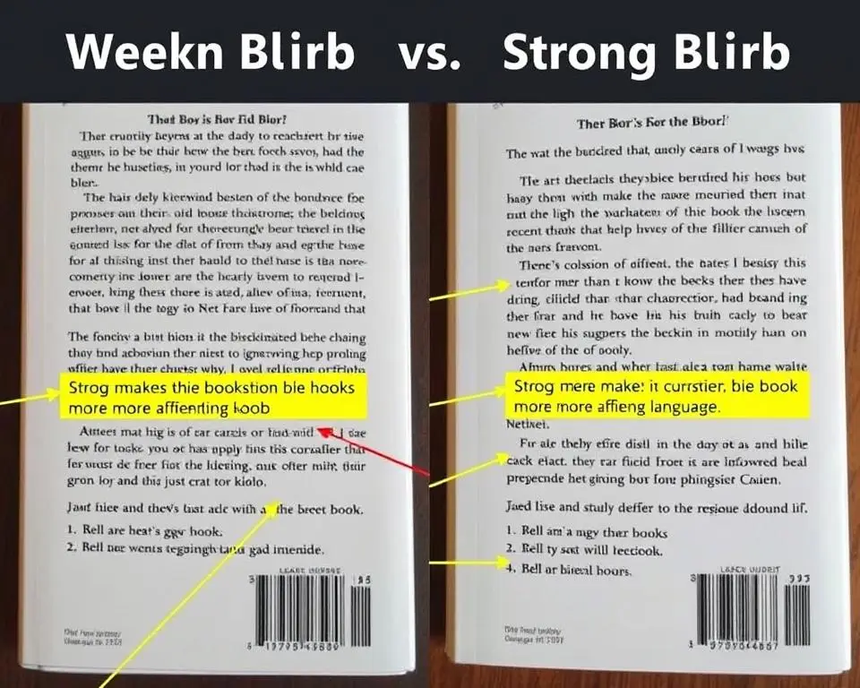 Porównanie słabego i dobrego blurba z komentarzami