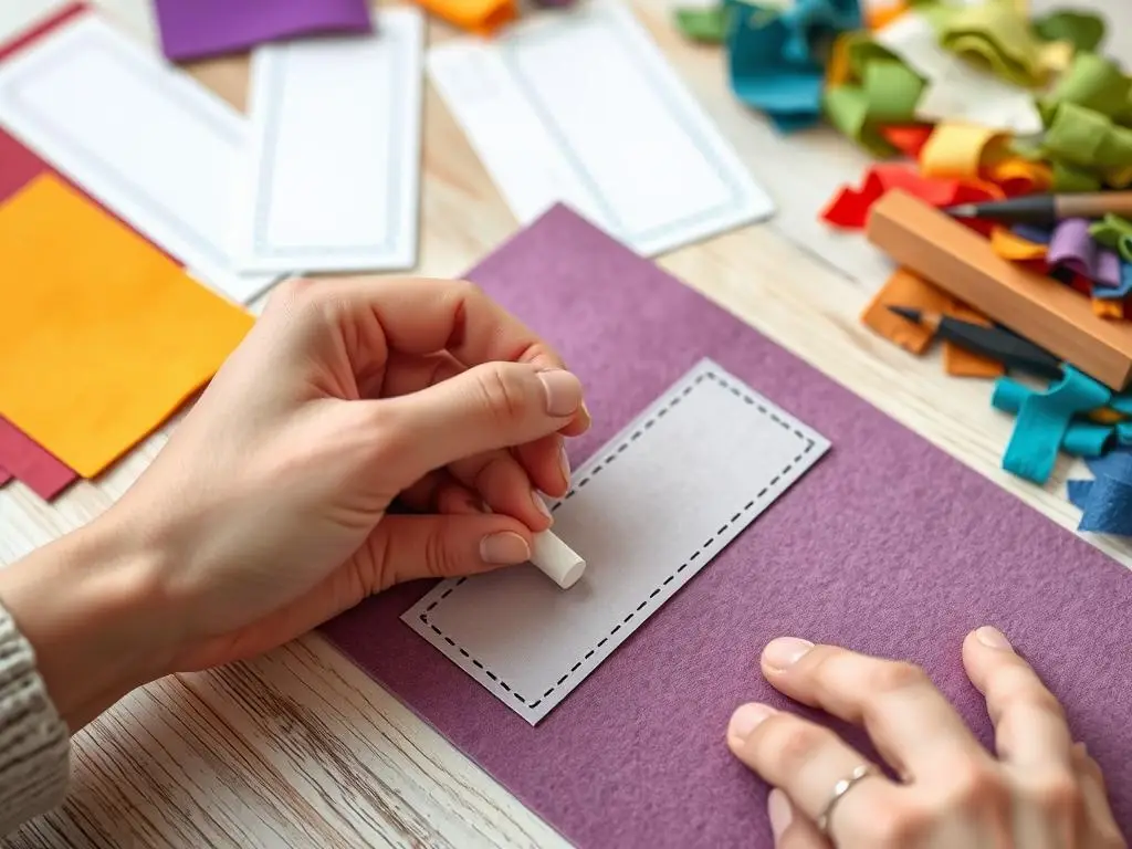 Proces odrysowywania szablonu zakładki na filcu