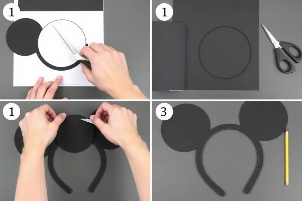 Proces wycinania uszu Myszki Miki z papieru