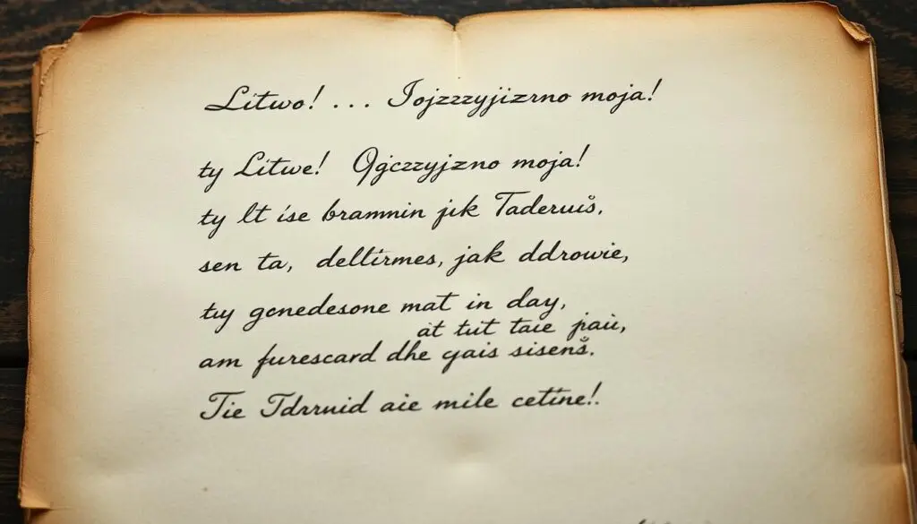 Rękopis Pana Tadeusza z widocznym fragmentem Litwo ojczyzno moja