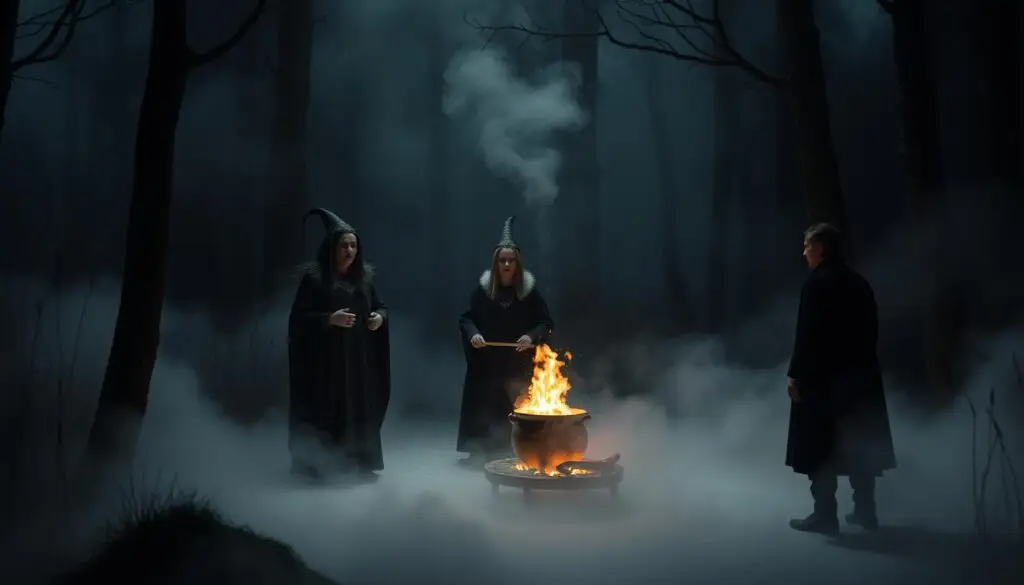 Scena z Makbeta przedstawiająca spotkanie z trzema wiedźmami, kto napisał makbeta