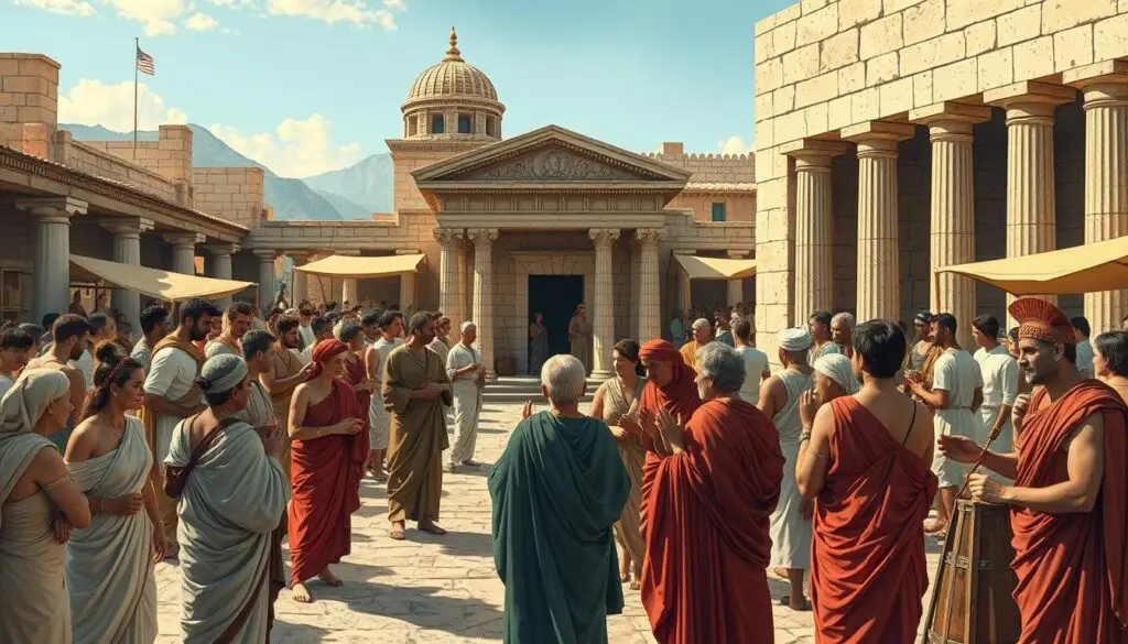 Scena z życia codziennego starożytnych Greków z elementami religijnymi, w jaki sposób Grecy oddawali cześć bogom