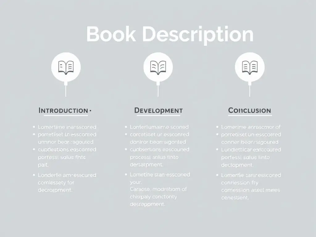 Schemat elementów składowych opisu książki z podziałem na wstęp, rozwinięcie i zakończenie