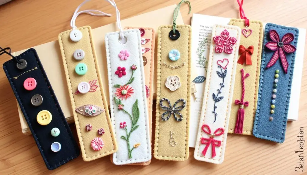Zakładki do książek z filcu z różnymi rodzajami zdobień