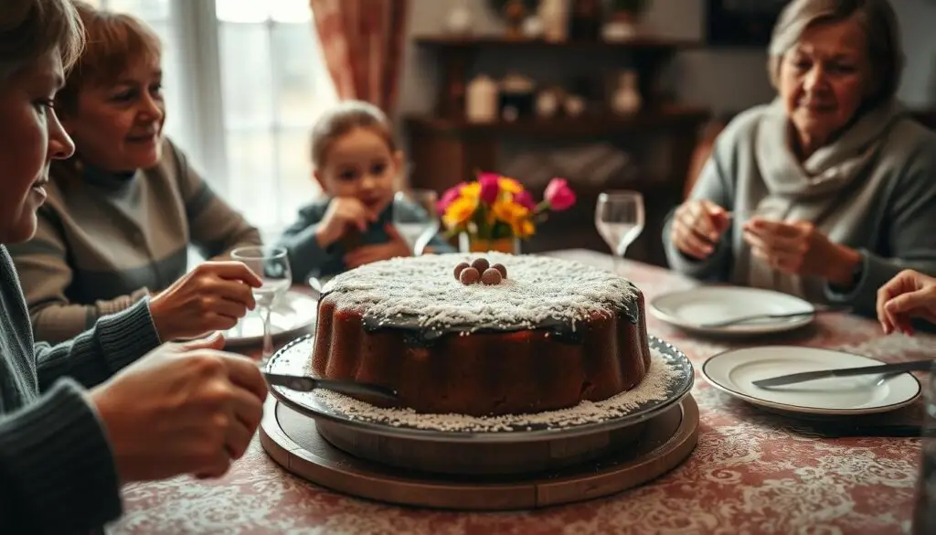 Ciasto góra lodowa podane na eleganckim przyjęciu rodzinnym