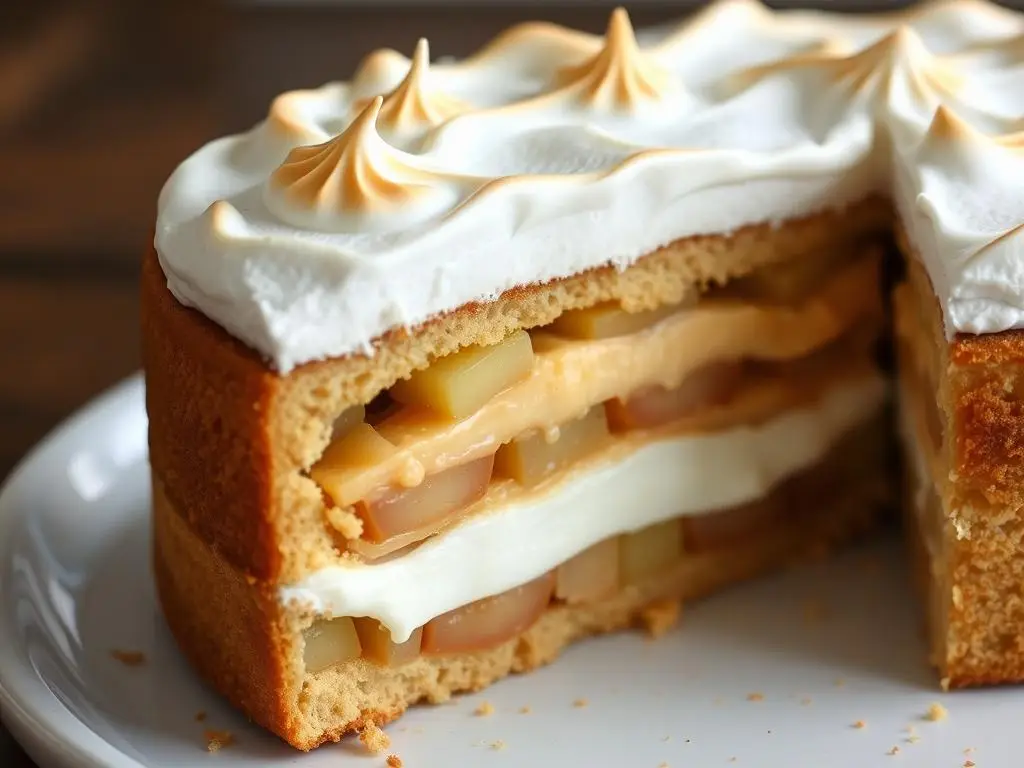 Ciasto jabłkowo-budyniowe z pianką na wierzchu Ciasto jabłkowo-budyniowe z pianką na wierzchu