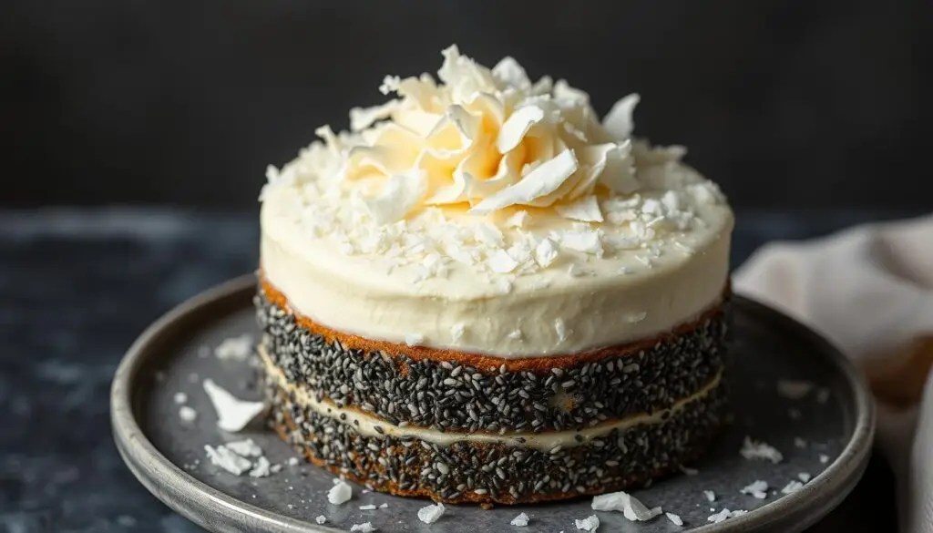 Ciasto makowo-kokosowe Siostry Anastazji udekorowane wiórkami kokosowymi