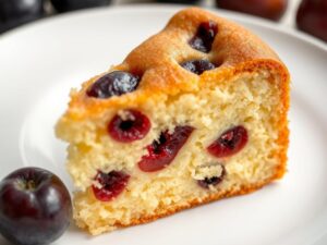 Ciasto ucierane ze śliwkami siostry Anastazji na talerzu z widocznymi kawałkami owoców