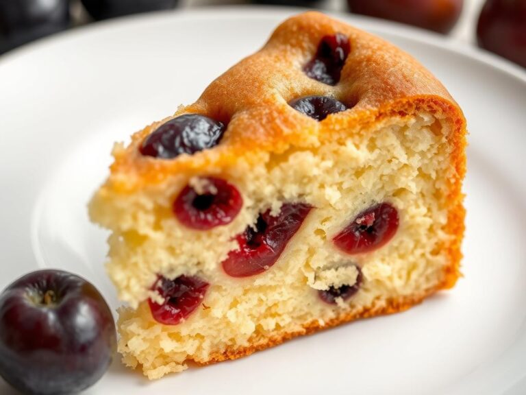 Ciasto ucierane ze śliwkami siostry Anastazji na talerzu z widocznymi kawałkami owoców