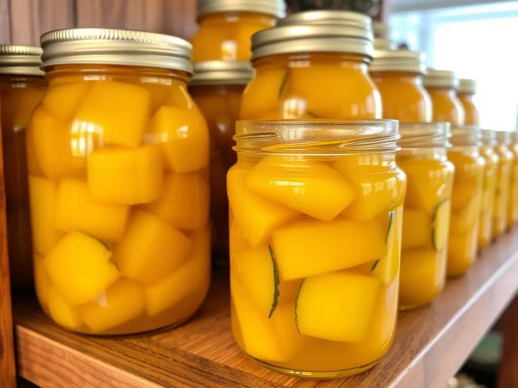 Cukinia ananas siostry Anastazji w słoikach o złocistym kolorze Cukinia ananas siostry Anastazji w słoikach o złocistym kolorze