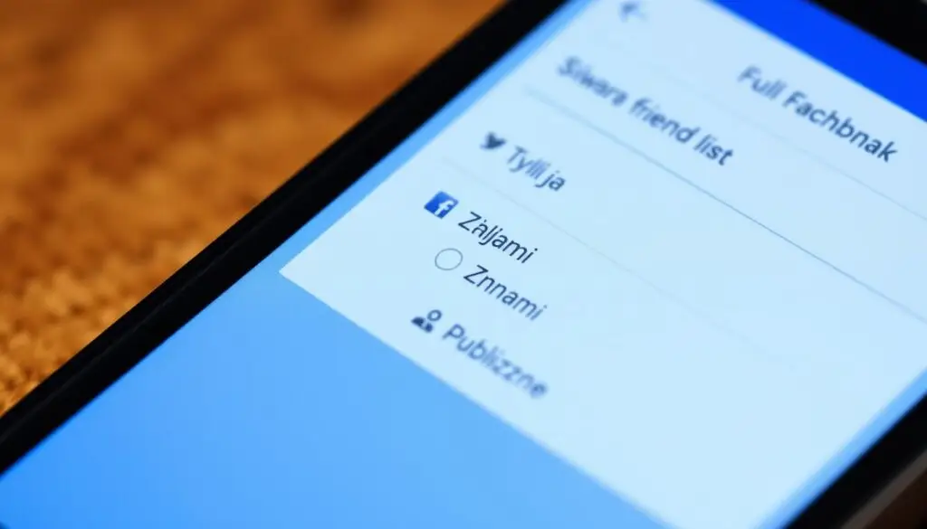 Ekran Facebooka pokazujący menu edycji prywatności listy znajomych