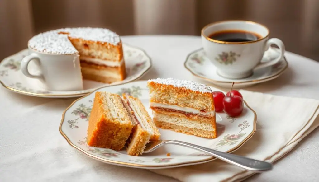 Elegancko podane ciasto Fale Dunaju z kawą