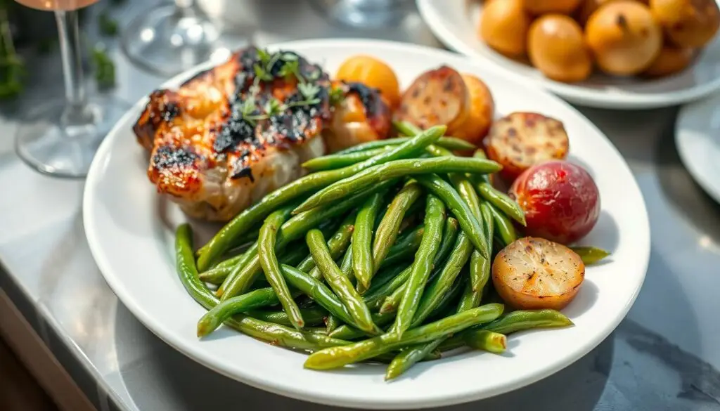 Fasolka szparagowa podana jako dodatek do obiadu Fasolka szparagowa podana jako dodatek do obiadu