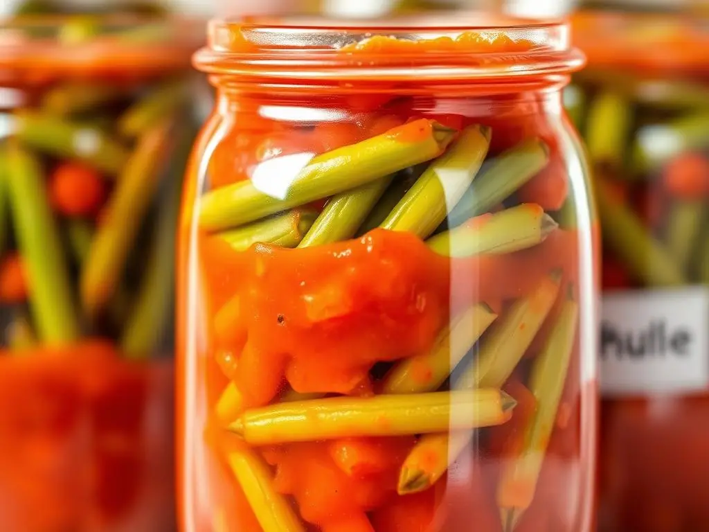 Fasolka szparagowa w sosie pomidorowym w słoiku Fasolka szparagowa w sosie pomidorowym w słoiku
