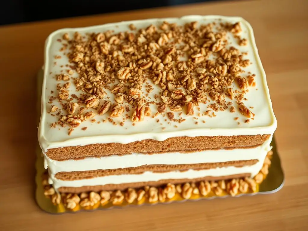 Gotowe ciasto snikers na biszkopcie siostry anastazji udekorowane orzechami