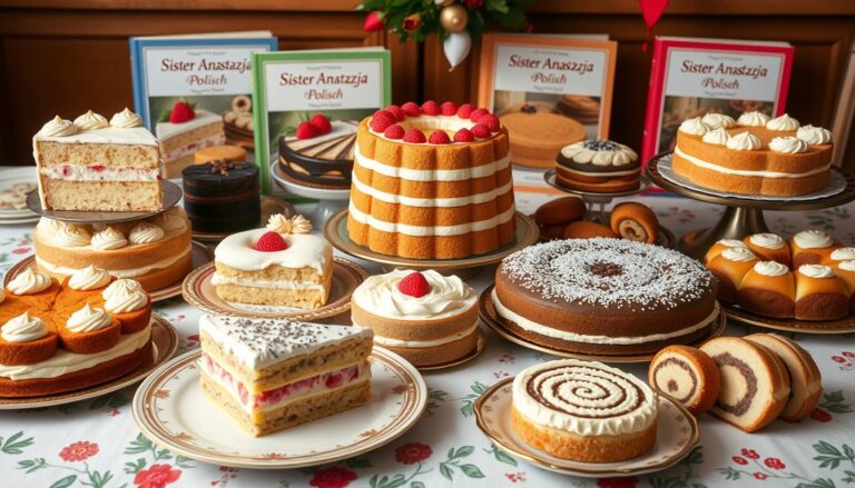 Kolekcja super pysznych ciast Siostry Anastazji ułożonych na świątecznym stole