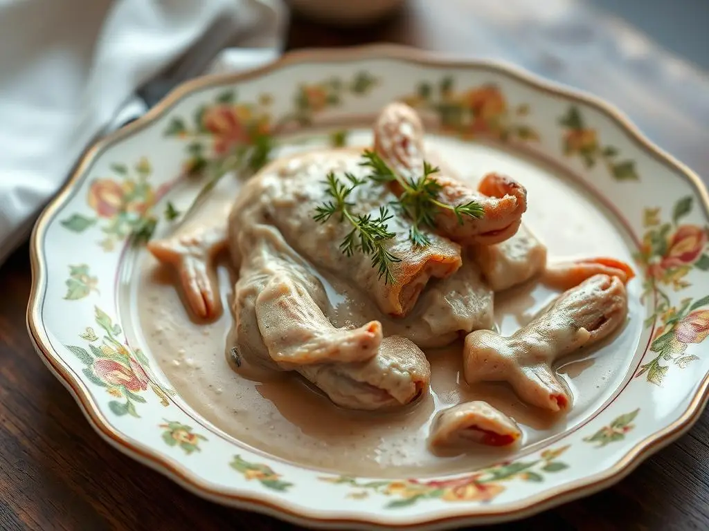 Królik w śmietanie siostry Anastazji na półmisku