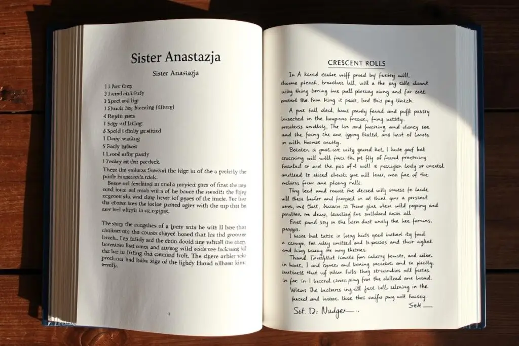 Książka kucharska siostry Anastazji otwarta na stronie z przepisem na rogaliki krucho drożdżowe Książka kucharska siostry Anastazji otwarta na stronie z przepisem na rogaliki krucho drożdżowe