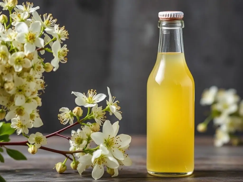 Kwiaty czarnego bzu i gotowy syrop w butelce