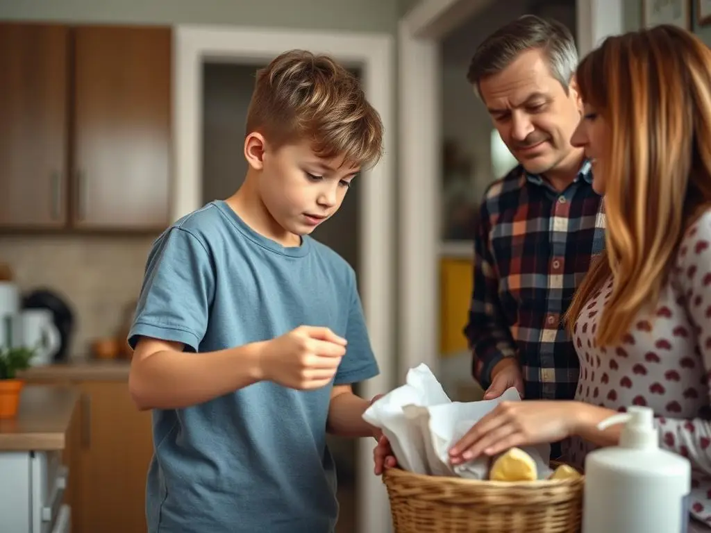 Nastolatek pomagający rodzicom w domowych obowiązkach