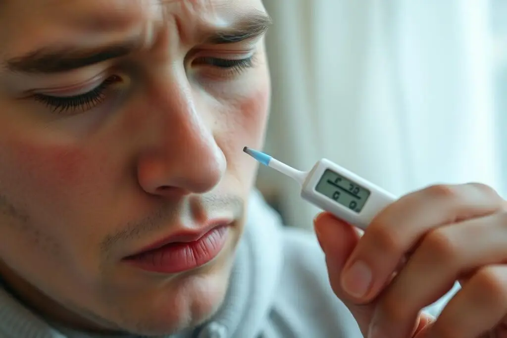 Osoba mierząca temperaturę termometrem, jak nie iść do szkoły