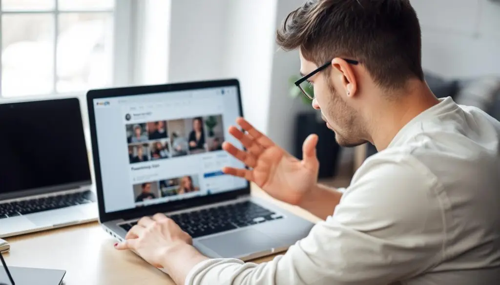 Osoba przeglądająca profil na Facebooku z ukrytą listą znajomych