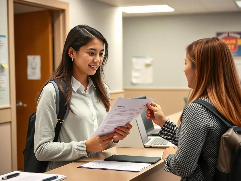 Pełnoletni uczeń składający dokumenty rezygnacji w sekretariacie szkoły