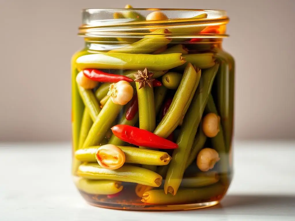 Pikantna fasolka szparagowa w słoiku z dodatkiem chili Pikantna fasolka szparagowa w słoiku z dodatkiem chili