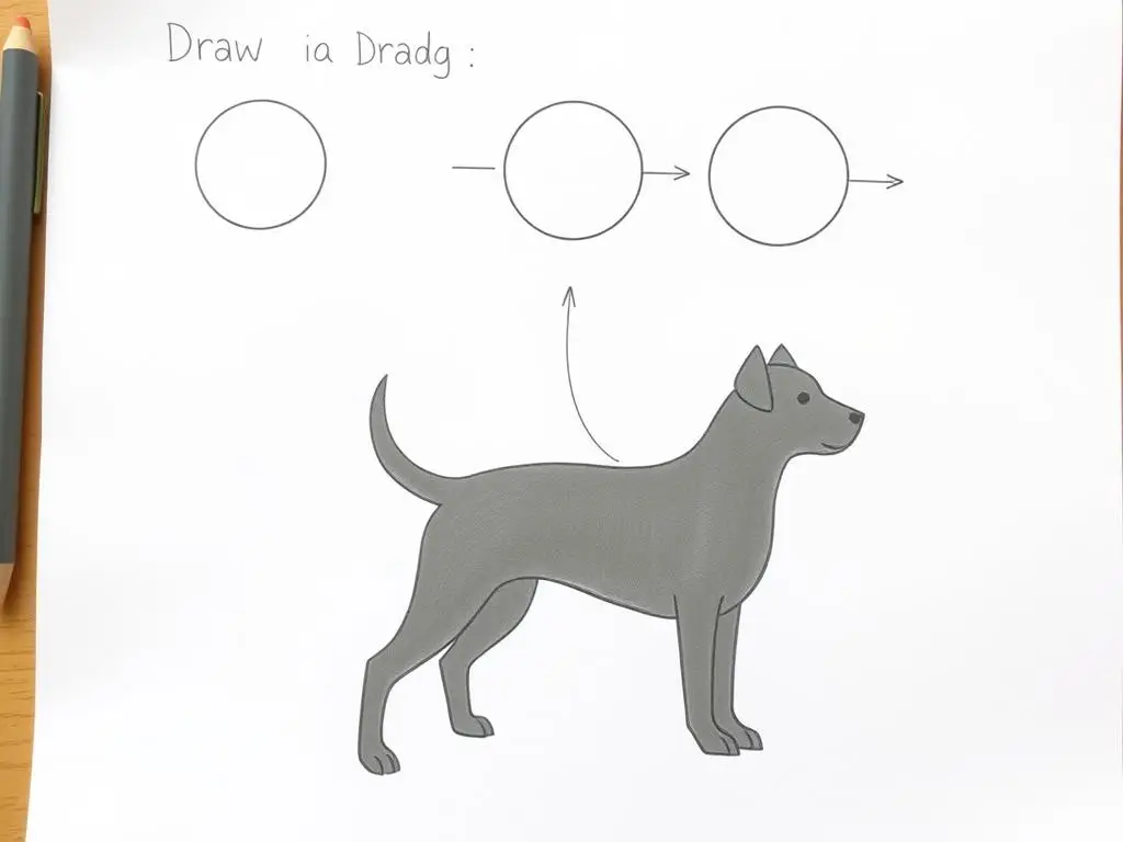 Podstawowe kształty i linie pomocnicze do narysowania sylwetki psa