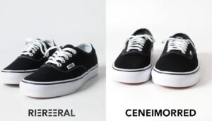 Porównanie oryginalnych Vansów z podróbkami leżące obok siebie