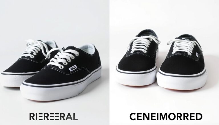 Porównanie oryginalnych Vansów z podróbkami leżące obok siebie