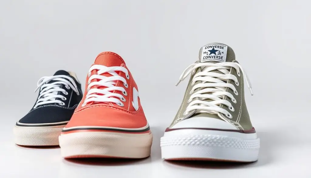 Porównanie oryginalnych butów Vans i Converse obok siebie