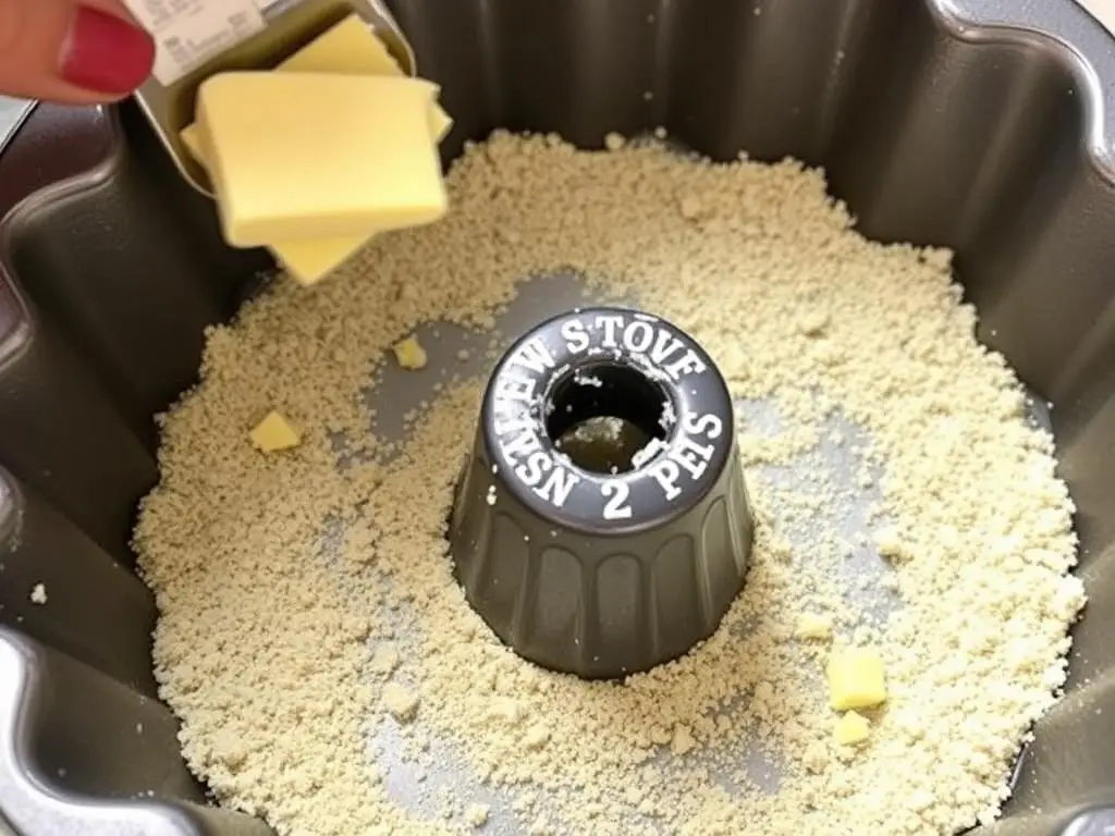 Prawidłowo przygotowana forma do babki wysmarowana masłem i wysypana bułką tartą