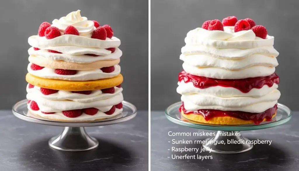 Prawidłowo przygotowane ciasto malinowa chmurka siostry Anastazji obok przykładu z typowymi błędami
