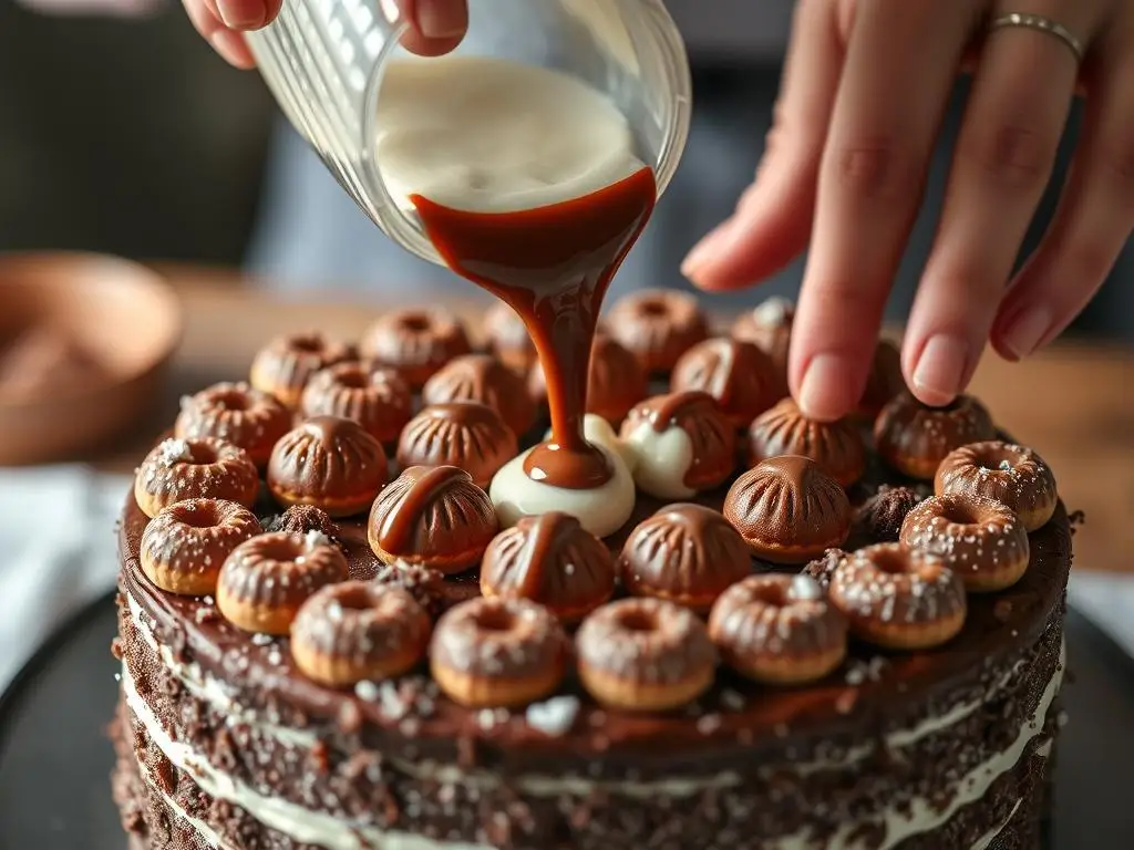 Proces dekorowania ciasta góra lodowa z użyciem różnych technik zdobienia