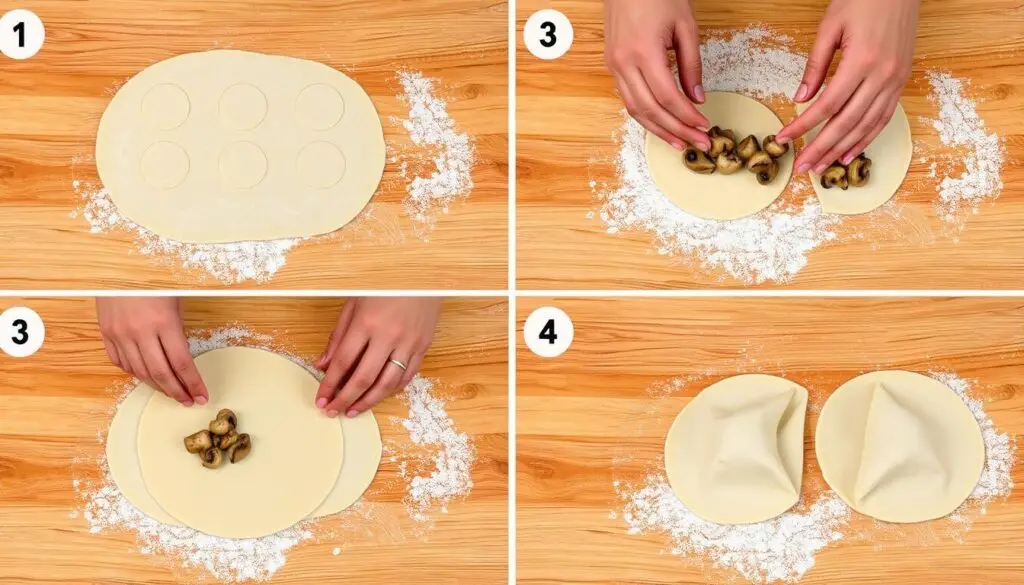 Proces formowania uszek z pieczarkami krok po kroku
