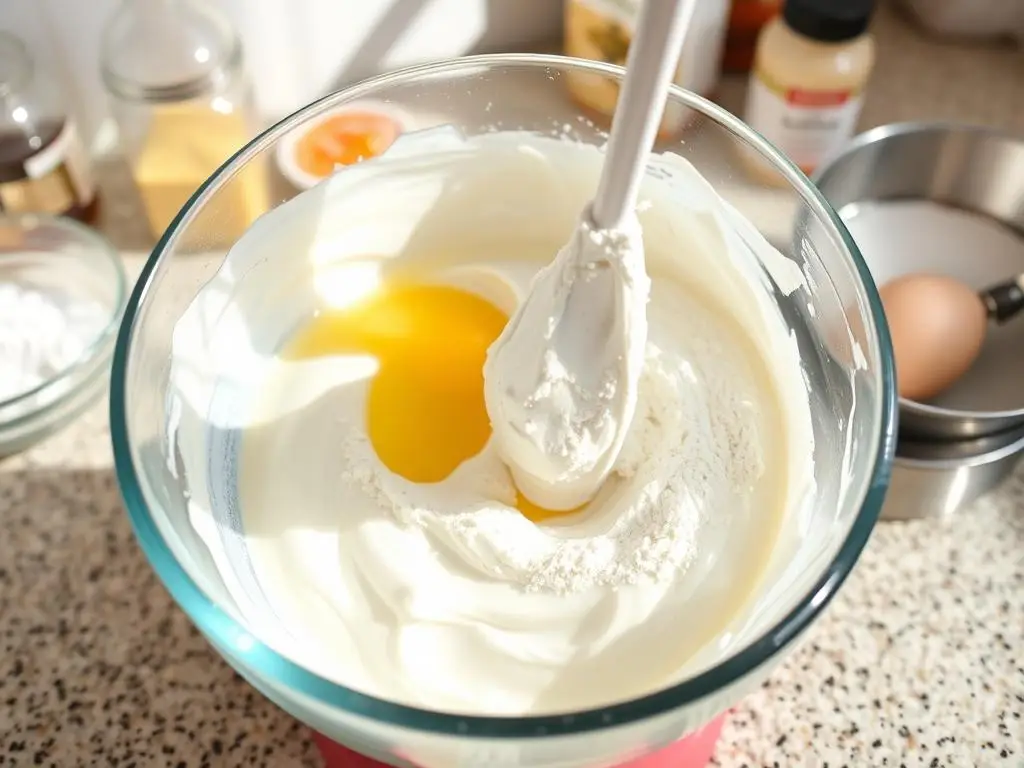 Proces przygotowania biszkoptu do sernika z brzoskwiniami
