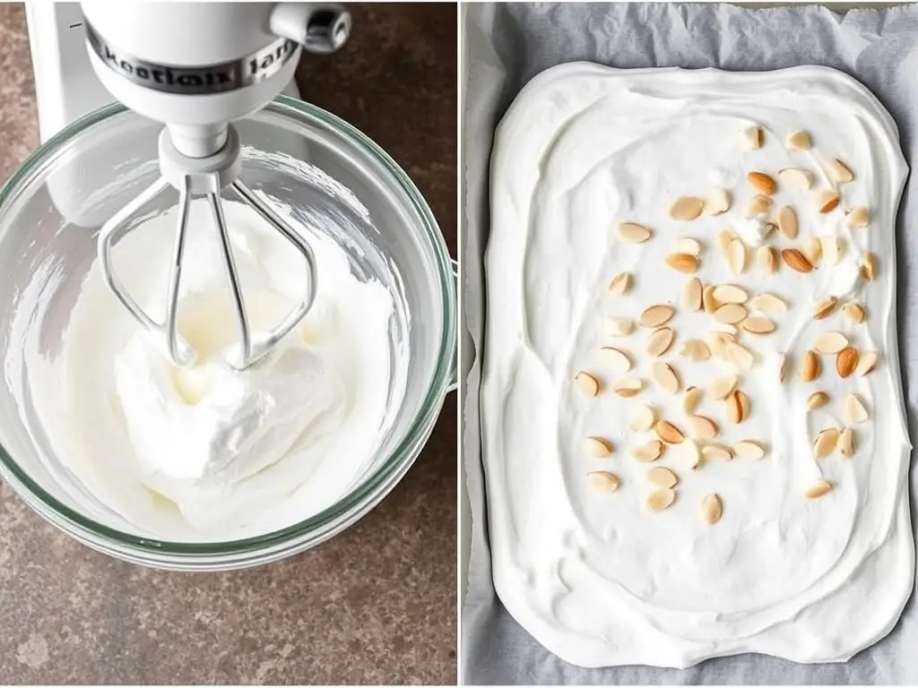 Przygotowanie bezy z migdałami do ciasta malinowa chmurka