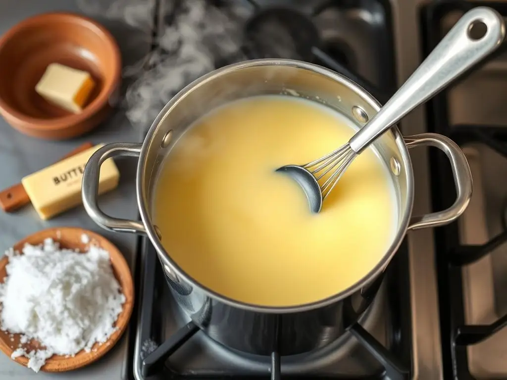 Przygotowanie masy budyniowej do ciasta z orzechami i jabłkami siostry Anastazji Przygotowanie masy budyniowej do ciasta z orzechami i jabłkami siostry Anastazji