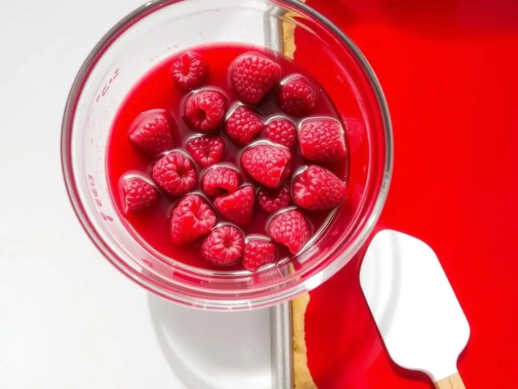 Przygotowanie warstwy malinowej z galaretką do ciasta malinowa chmurka