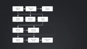 Przykładowa mapa procesu produkcji z zaznaczonymi etapami i przepływami