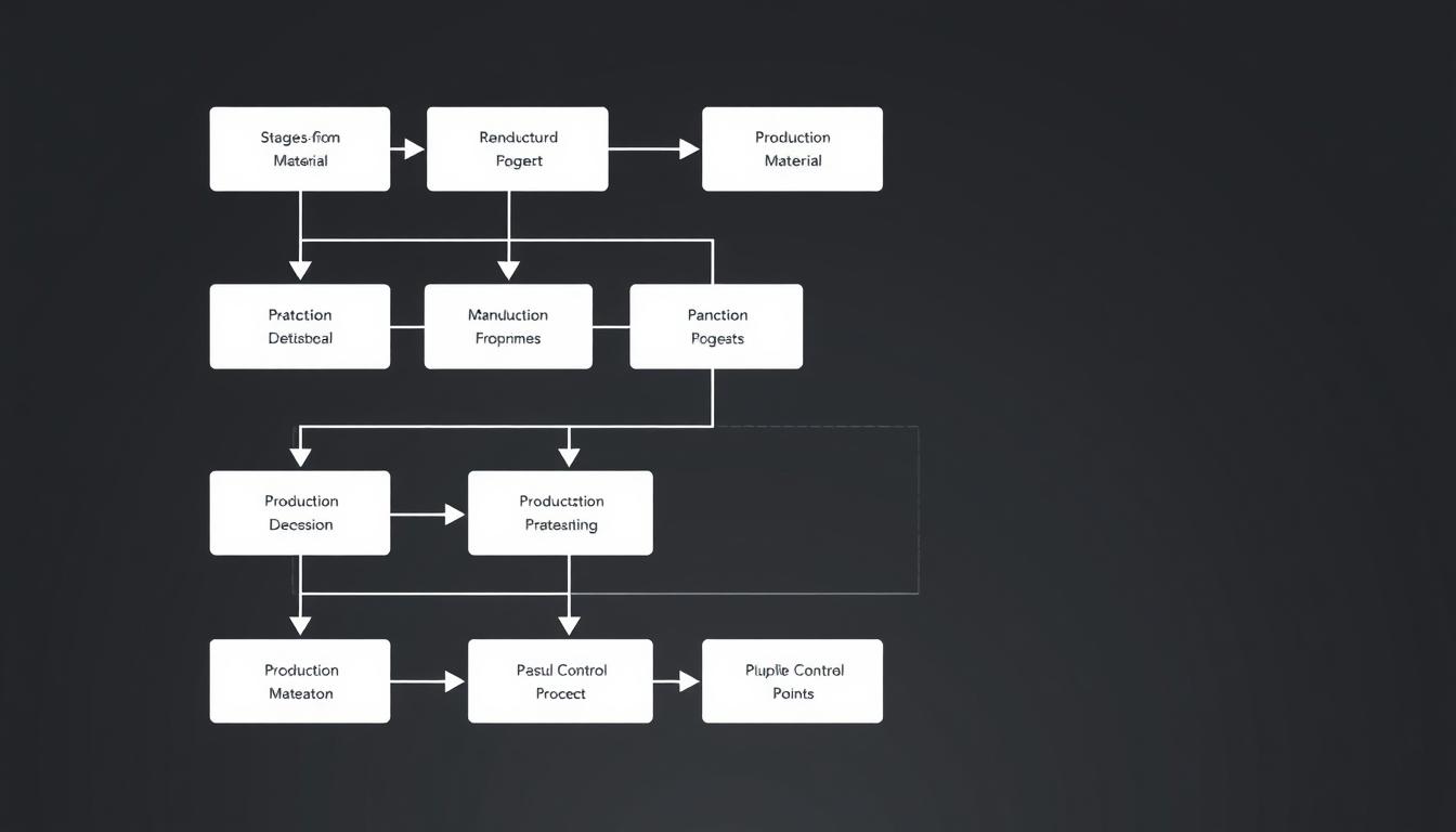 Przykładowa mapa procesu produkcji z zaznaczonymi etapami i przepływami