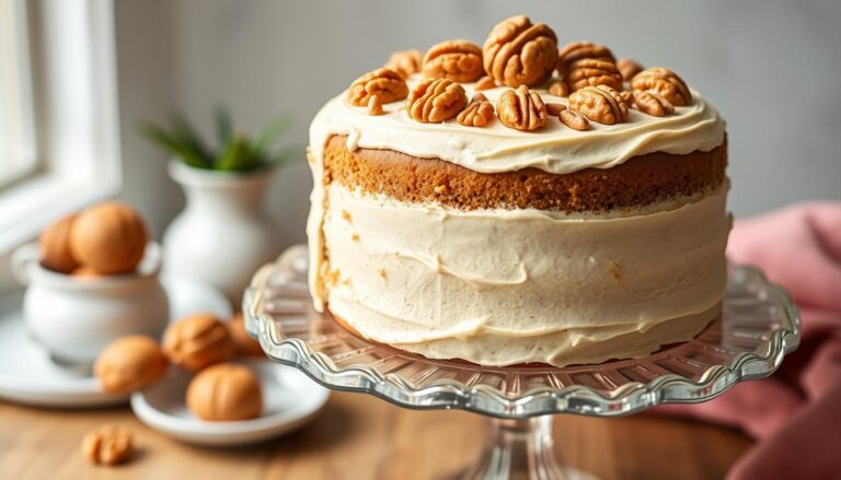 Pyszny tort orzechowy siostry Anastazji z kremem orzechowym udekorowany orzechami włoskimi