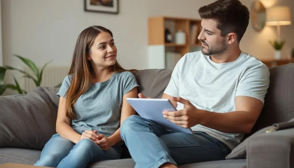 Rodzic rozmawiający z nastolatkiem o problemach w szkole, jak nie iść do szkoły