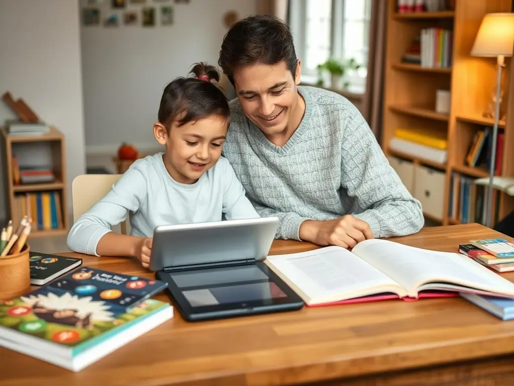 Rodzic wspierający dziecko w nauce w domu
