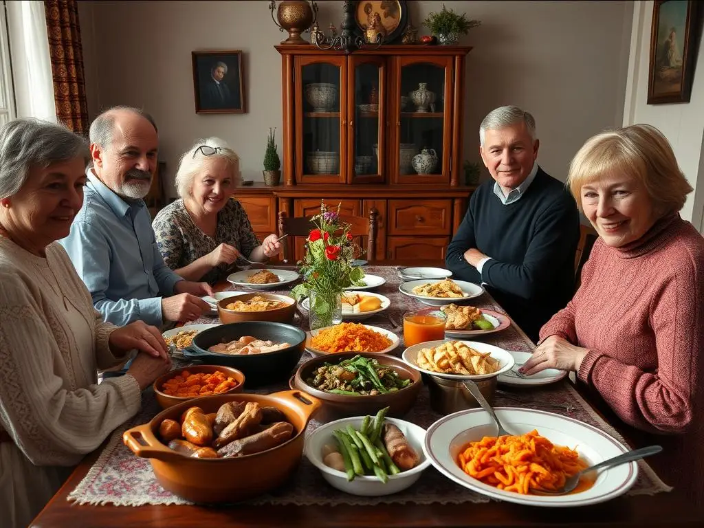 Rodzina przy stole z potrawami siostry Anastazji