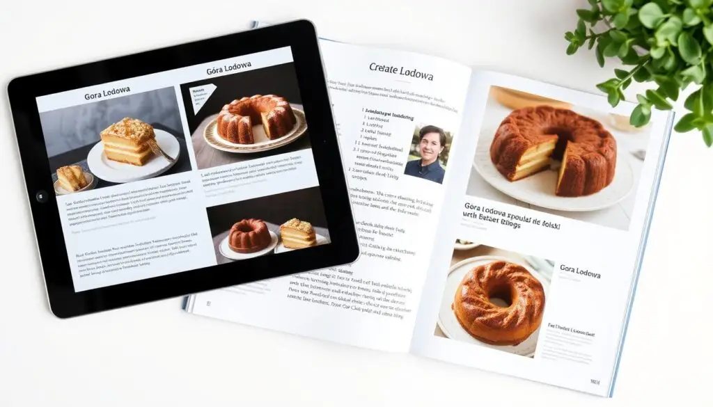 Różne warianty ciasta góra lodowa prezentowane w książkach kucharskich i blogach kulinarnych